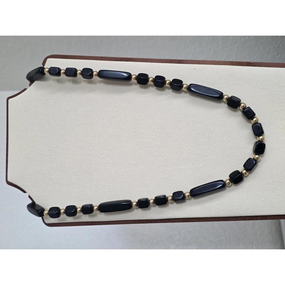 Trifari Black and Gold Bead Necklace – 22” Long Classic Signed Jewelry